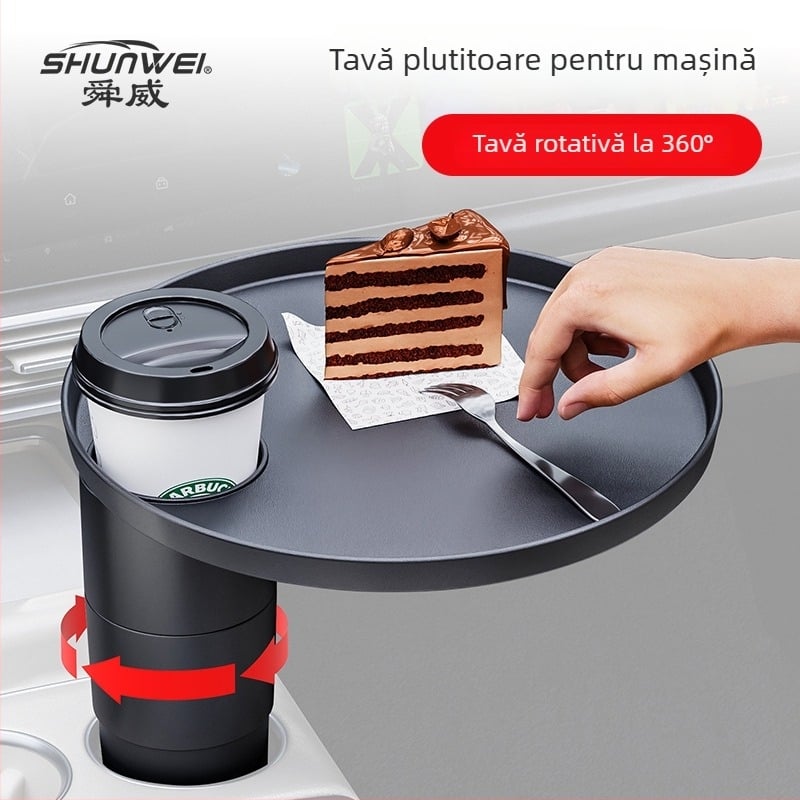 Masă mică rotundă pentru mașină cu suport pentru pahar, potrivită pentru Tesla și alte vehicule