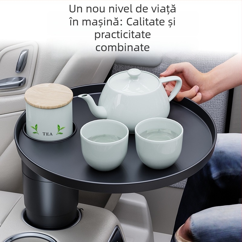 Masă mică rotundă pentru mașină cu suport pentru pahar, potrivită pentru Tesla și alte vehicule