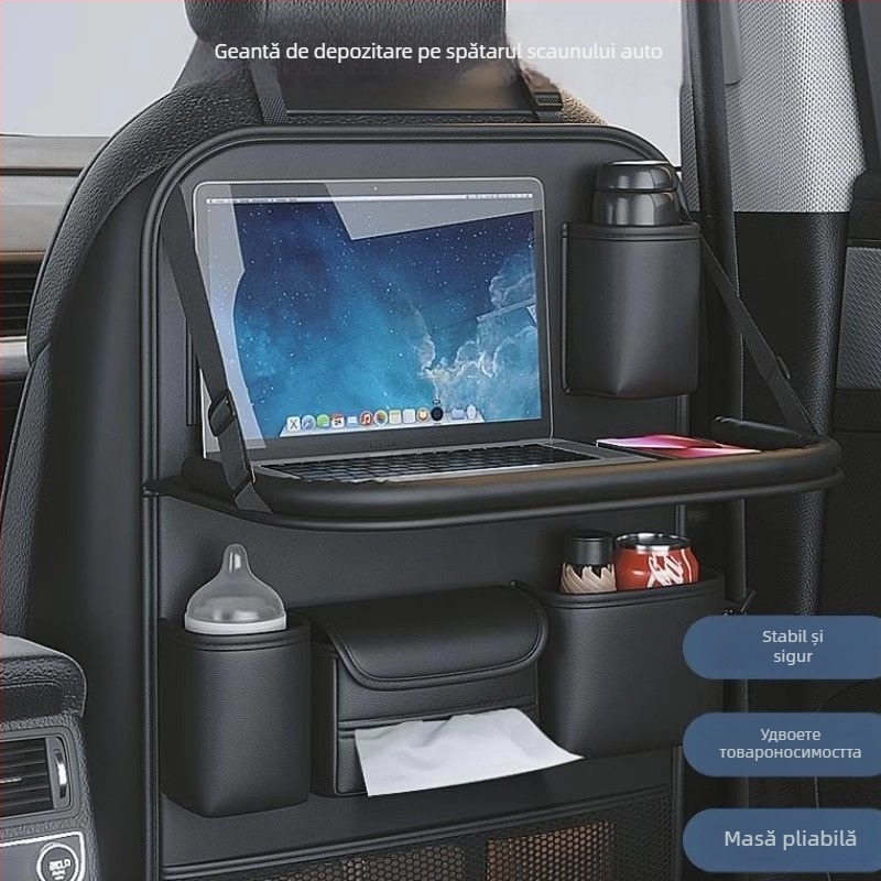 Organizator pentru spatele scaunului auto cu masă mică, buzunar de depozitare, cutie de șervețele și suport pentru pahar