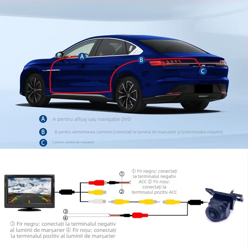 Cameră de mers înapoi montată pe vehicul, AHD 720P, trei moduri de comutare, imagine CVBS ultra clară pentru vedere din spate