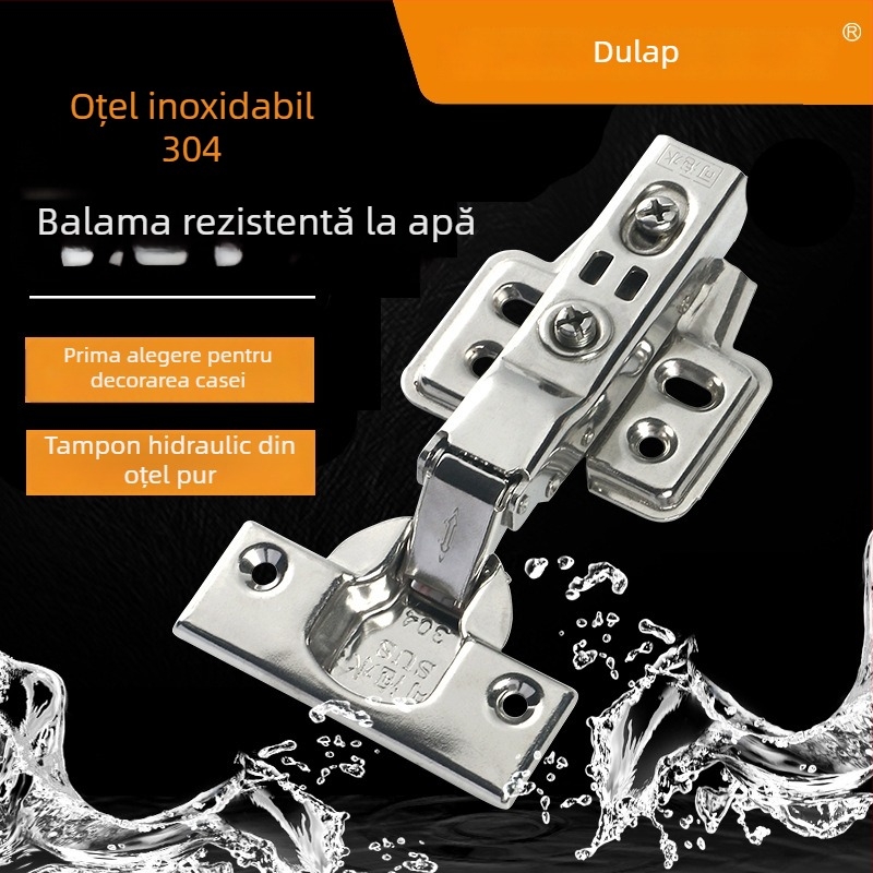 Balama pentru dulap din oțel inoxidabil 304, grosime 2,0 mm, amortizor silențios, rezistent la apă pentru bucătărie