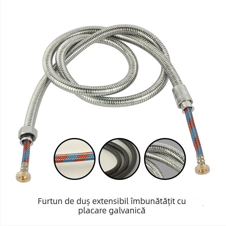Furtun de duș retractabil din oțel inoxidabil 304, placare electrolitică, rezistent la explozie, cu duș