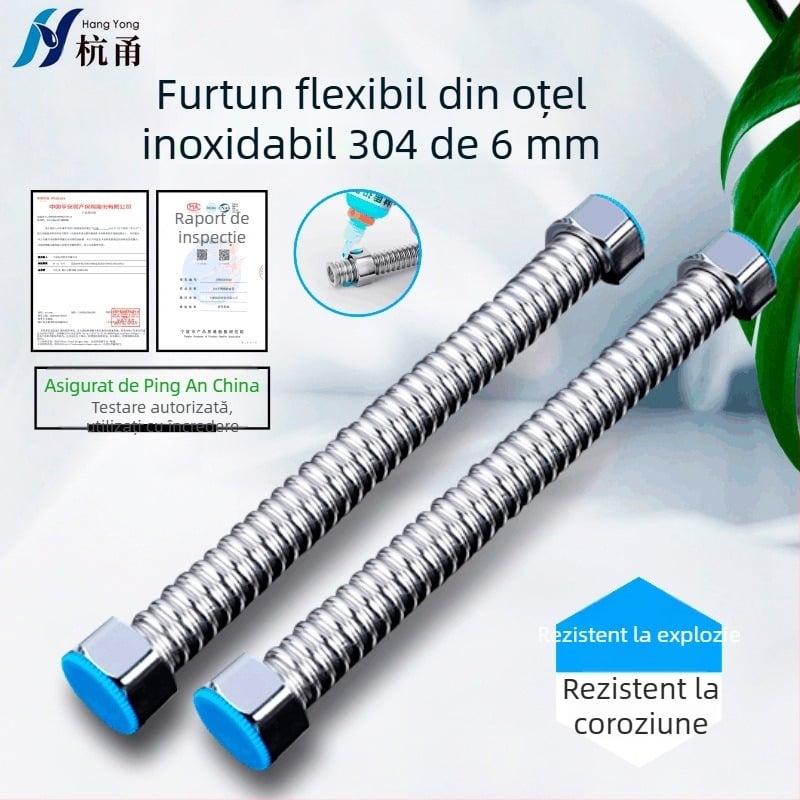 Furtun flexibil din țeavă din oțel inoxidabil 304, ondulat, 1/2 in, pentru apă caldă și rece, furtun metalic rezistent la explozii pentru boiler și intrarea la WC