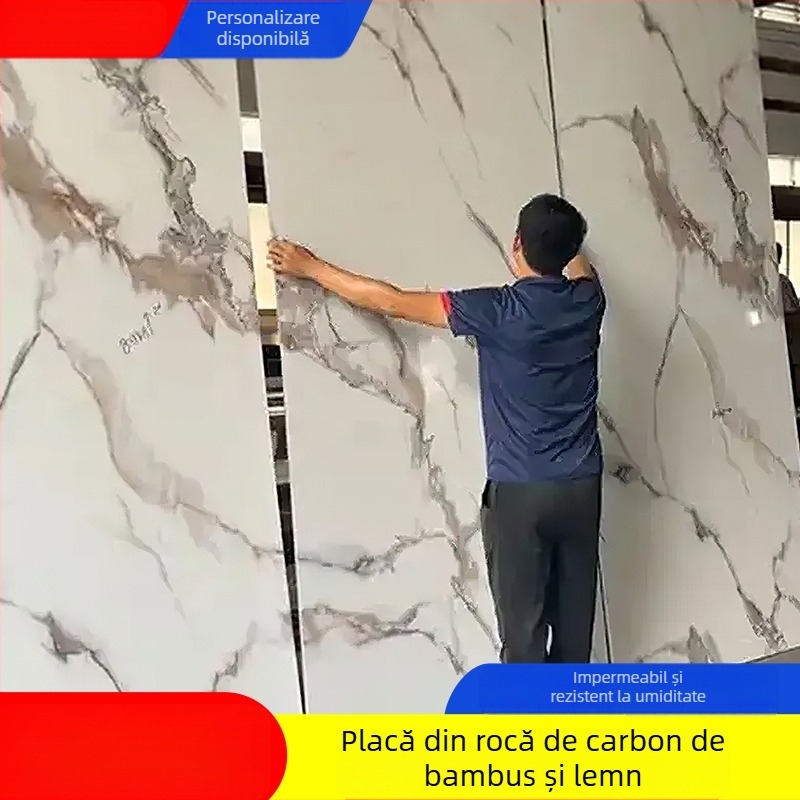 Panou de perete din fibră de bambus cu aspect de lemn, cristale de carbon, panou integrat pentru fundal TV, decor interior