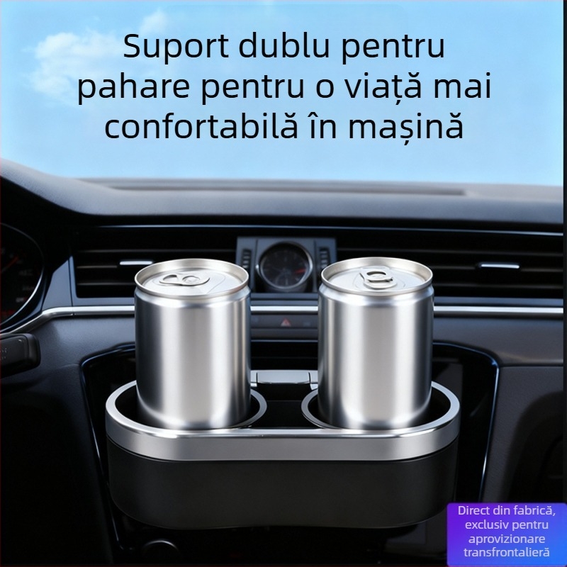 Suport pentru ceașcă pe bordul mașinii, cu un raft de depozitare cu două compartimente pentru termos și băuturi