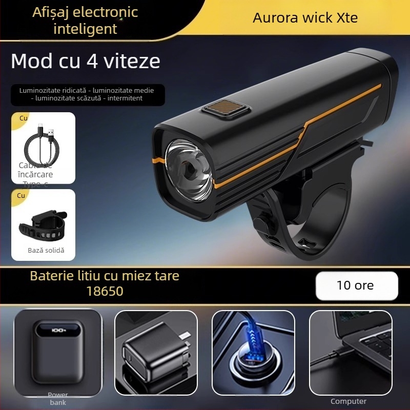 Set de lumini pentru bicicletă: far frontal și lumină spate, impermeabil, USB-C, baterie de 1200mAh, montare cu eliberare rapidă, pentru plimbări nocturne