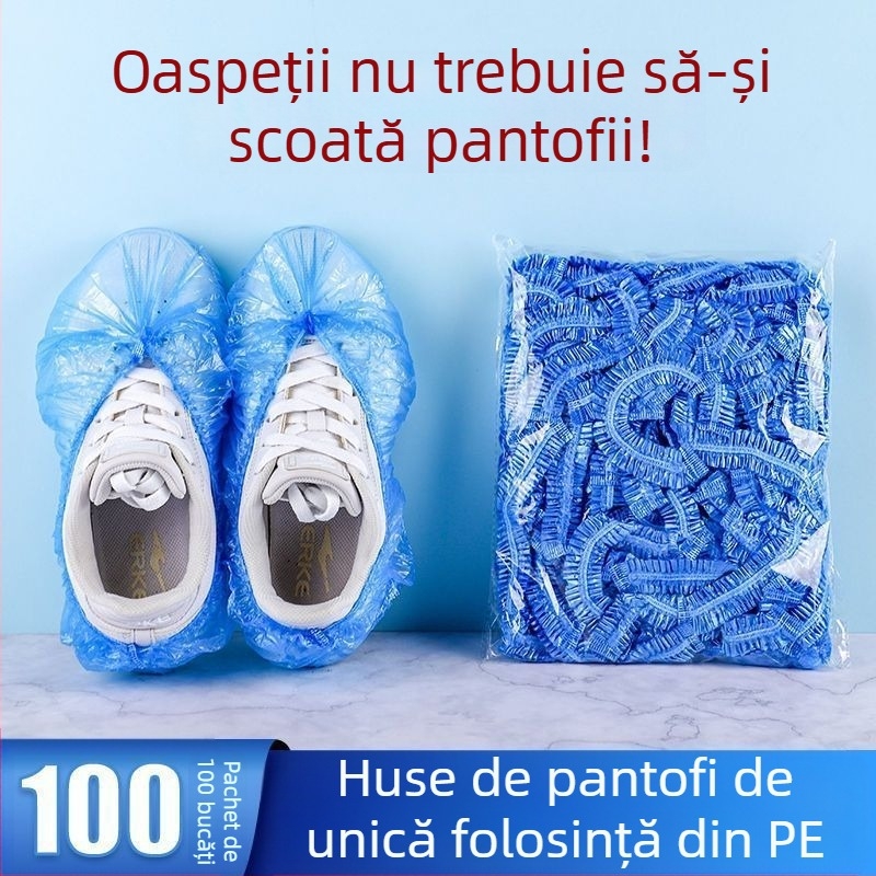 Capace de încălțăminte de unică folosință, groase, transparente, roz și albastre, impermeabile, pentru uz interior, acasă.