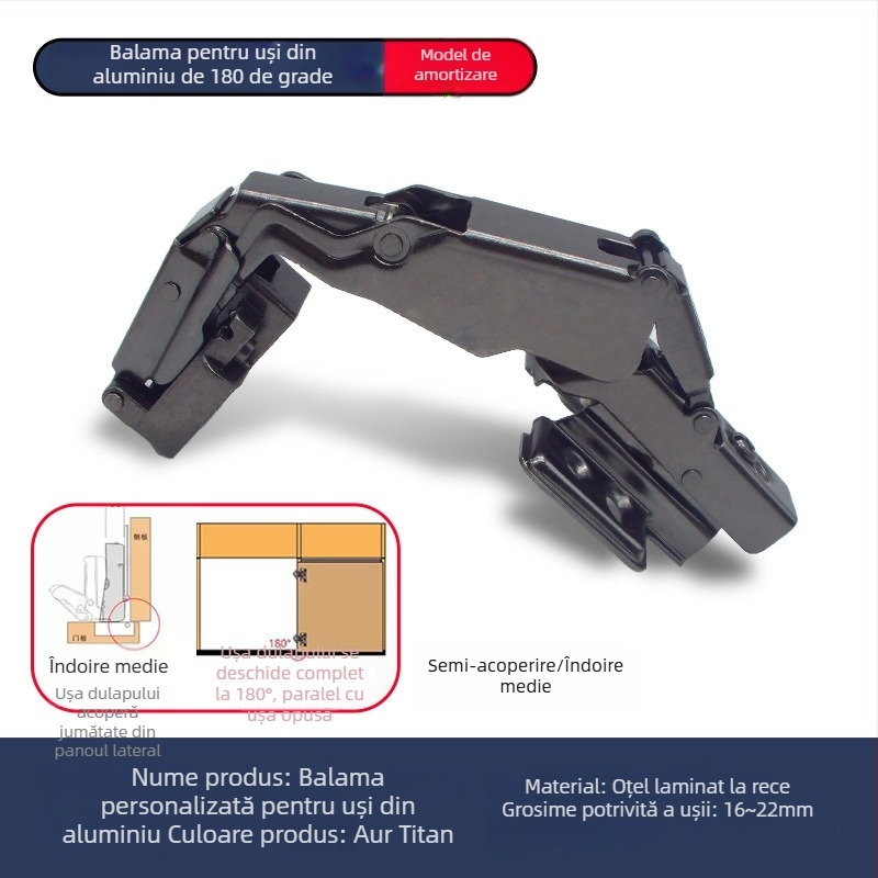 Ușă cu ramă din aluminiu, balama cu amortizare la 180°, dulap de colț, ramă subțire minimalistă, ușă de sticlă