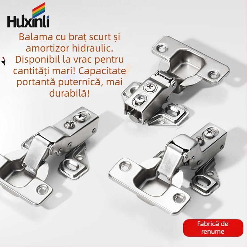 Balama cu braț scurt pentru uși de dulap și garderobă, amortizor hidraulic, închidere silențioasă, panou lateral îngust