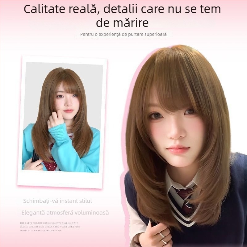 Perucă cu păr lung drept, breton lateral, stil japonez cu straturi multiple