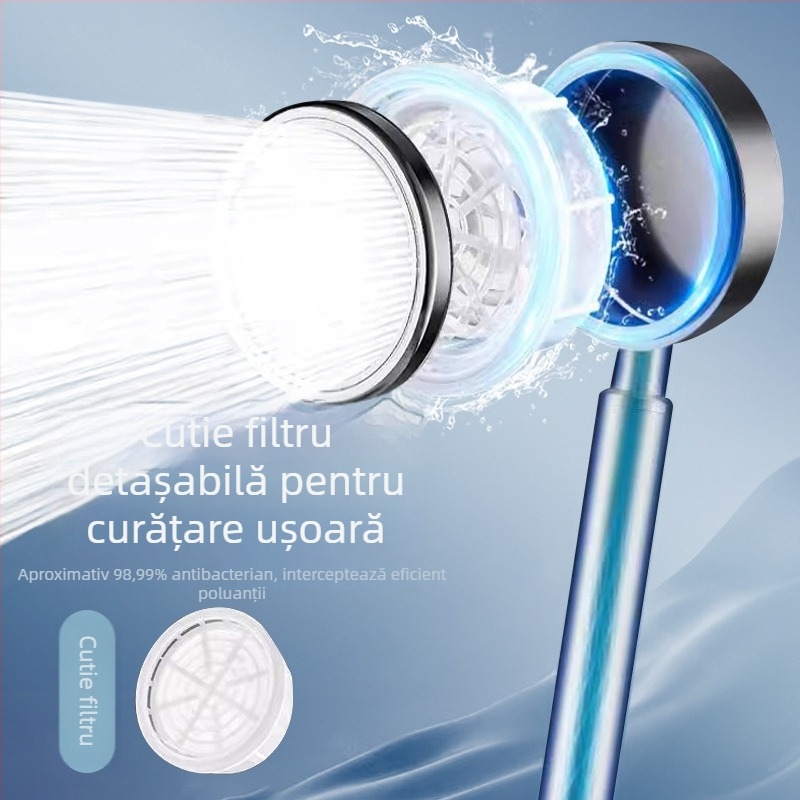 Cap de duș din oțel inoxidabil cu filtru, presurizat, detașabil și lavabil, din metal, finisaj periat