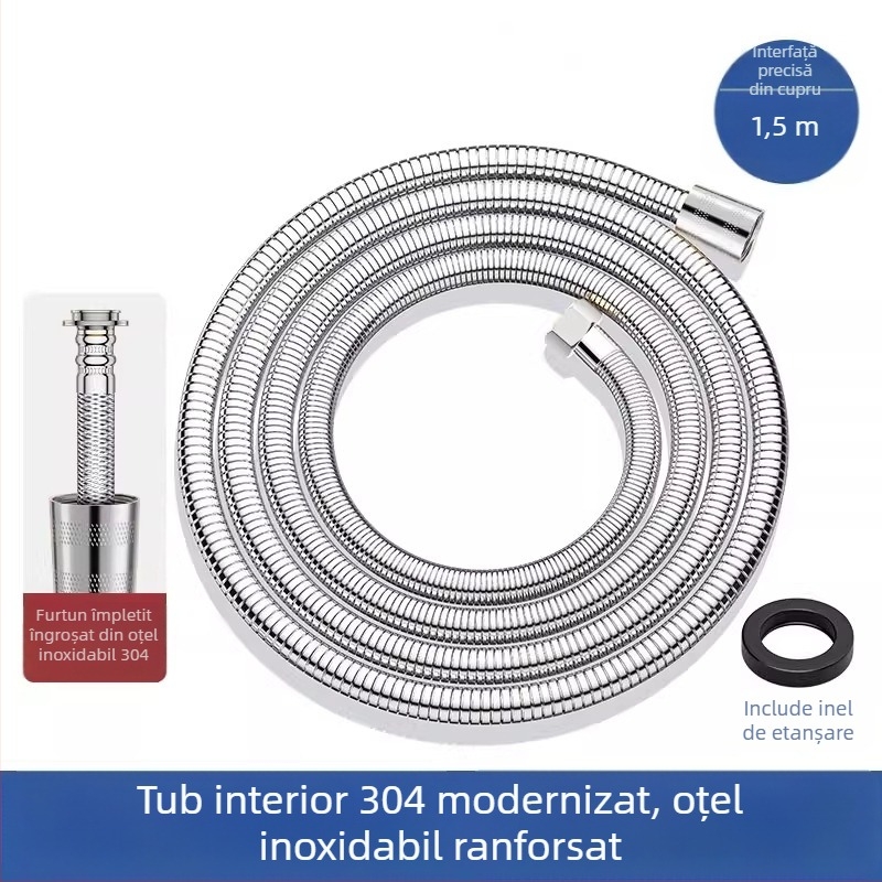 Cap de duș din oțel inoxidabil cu filtru, presurizat, detașabil și lavabil, din metal, finisaj periat