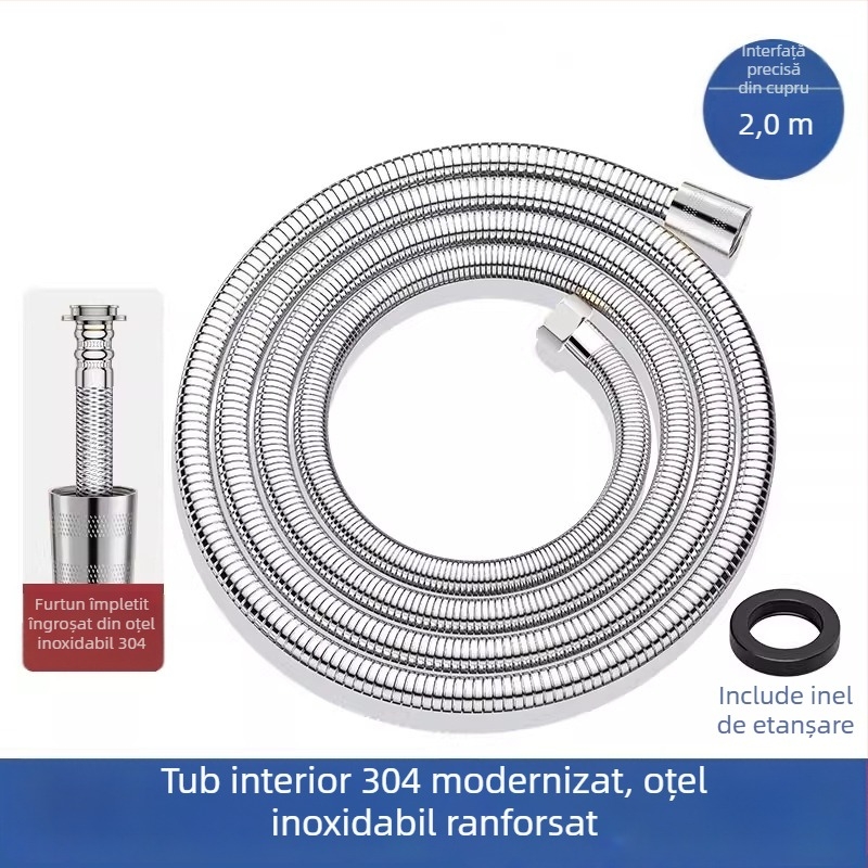 Cap de duș din oțel inoxidabil cu filtru, presurizat, detașabil și lavabil, din metal, finisaj periat