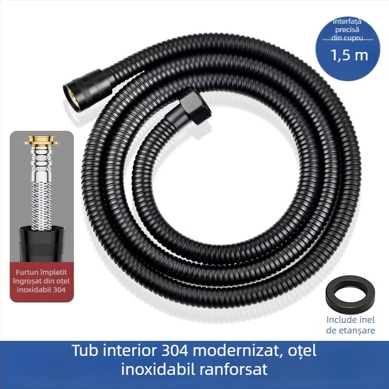 Cap de duș din oțel inoxidabil cu filtru, presurizat, detașabil și lavabil, din metal, finisaj periat