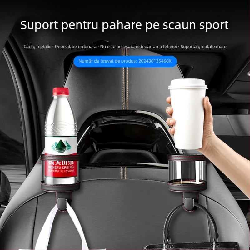 Suport auto pentru pahare, cârlig pentru spatele scaunului, suport pentru ceai în interior, organizator multifuncțional pentru bancheta din spate