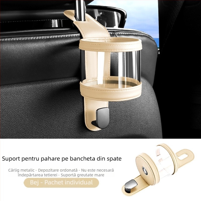 Suport auto pentru pahare, cârlig pentru spatele scaunului, suport pentru ceai în interior, organizator multifuncțional pentru bancheta din spate