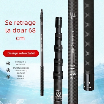 Bețișor din fibră de carbon pentru plasă de pescuit, mini, cu 5 secțiuni, pliabil