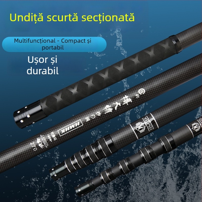 Bețișor din fibră de carbon pentru plasă de pescuit, mini, cu 5 secțiuni, pliabil