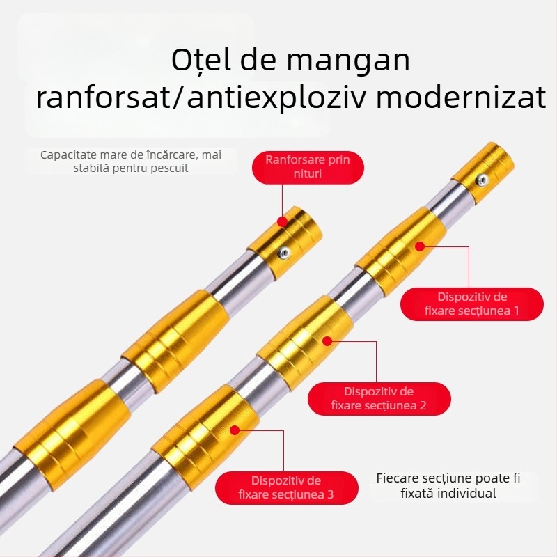Tijă telescopică din oțel inoxidabil pentru plasă de pescuit, 3–4 m, robustă
