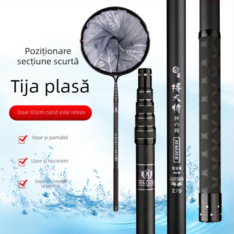 Bară din carbon ultra-scurtă pentru plasă de pescuit, secțiune scurtă, undiță mini portabilă