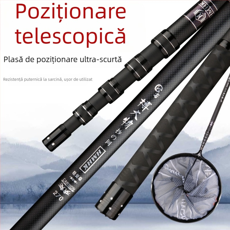 Bară din carbon ultra-scurtă pentru plasă de pescuit, secțiune scurtă, undiță mini portabilă
