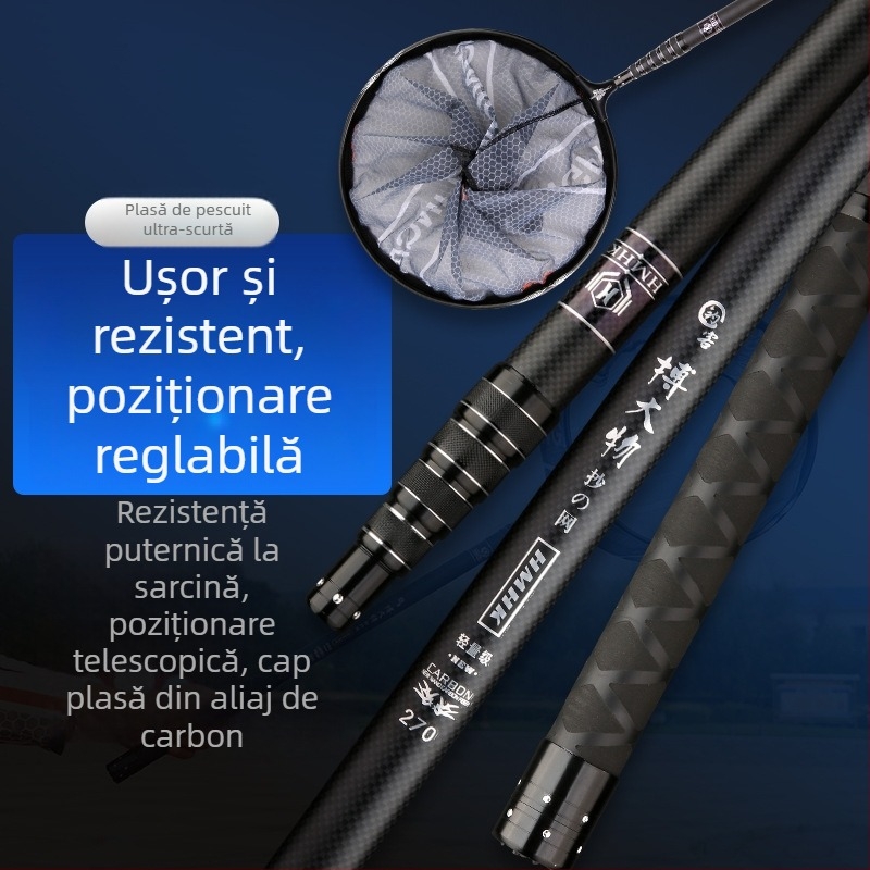 Bară din carbon ultra-scurtă pentru plasă de pescuit, secțiune scurtă, undiță mini portabilă