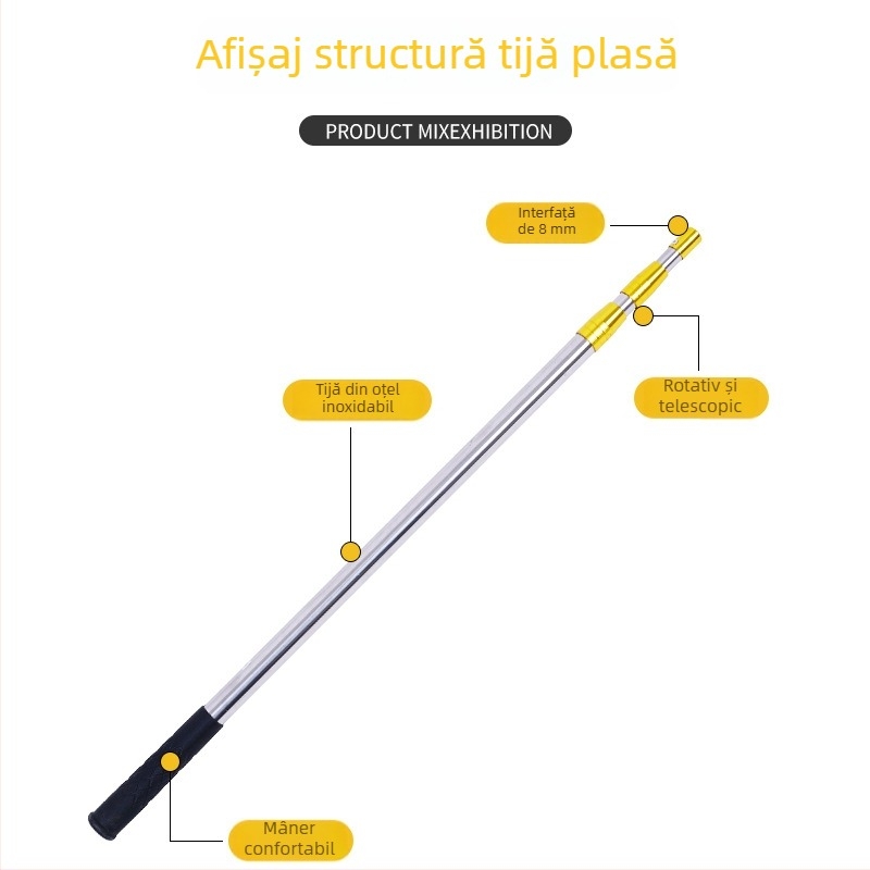 Undiță pentru plasă din oțel inoxidabil, telescopică, mâner reglabil, husă pentru plasă