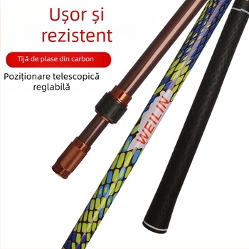 Suport din fibră de carbon ultraușor, ultrarezistent pentru undi de pescuit, cu braț telescopic de poziționare și accesoriu pentru montare în spate a undiului cu plasă