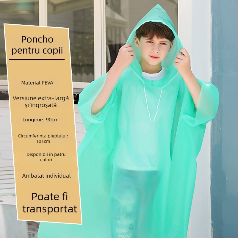 Poncă de ploaie pentru copii, PEVA, de unică folosință, groasă, pentru călătoria