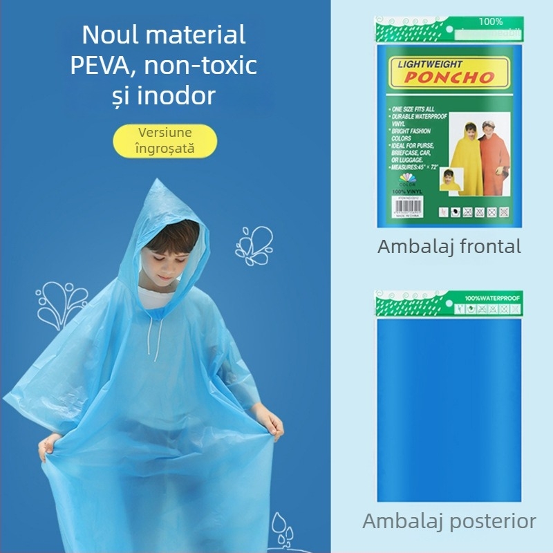 Poncă de ploaie pentru copii, PEVA, de unică folosință, groasă, pentru călătoria