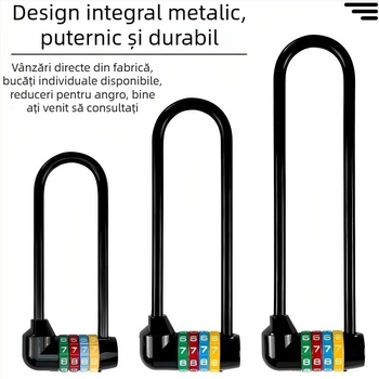 Lacăt cu combinație extins în formă de U pentru dulapuri cu uși din sticlă, fișiere, garderobă și dulapuri pentru pantofi, precum și pentru biciclete