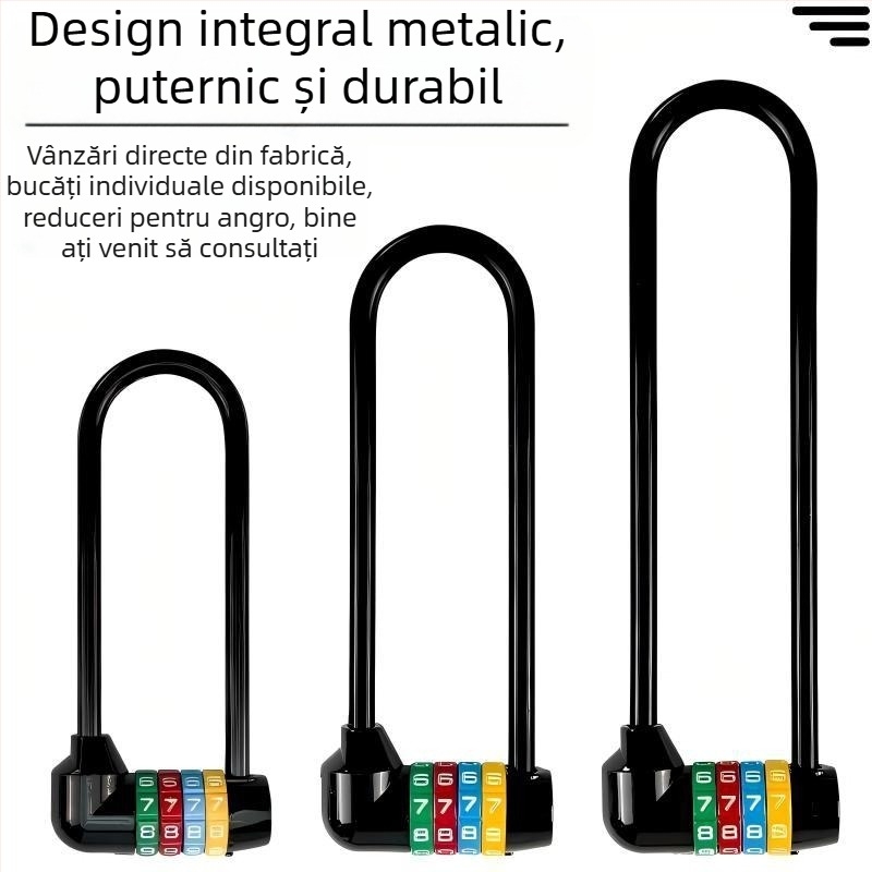 Lacăt cu combinație extins în formă de U pentru dulapuri cu uși din sticlă, fișiere, garderobă și dulapuri pentru pantofi, precum și pentru biciclete