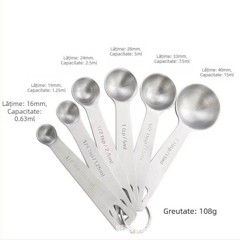 Set de 6 linguri de măsurare din oțel inoxidabil, cu măsurători gradate, pentru bucătărie, cofetărie și cafea