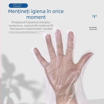 Mănuși de unică folosință, de calitate alimentară, grosime extra, impermeabile, transparente, ambalate în cutie, polietilenă, mărime universală