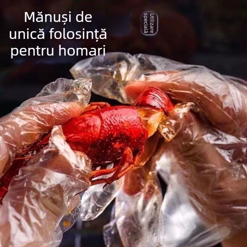 Mănuși de unică folosință, de calitate alimentară, grosime extra, impermeabile, transparente, ambalate în cutie, polietilenă, mărime universală