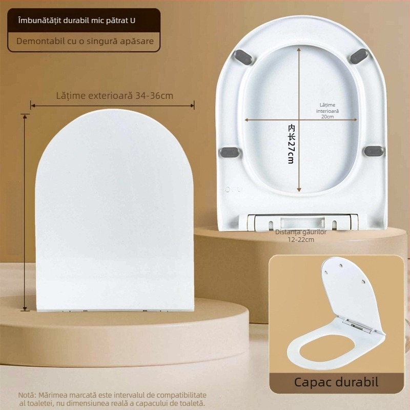 Capac de toaletă îngroșat, rezistent, cu distanță reglabilă între găuri 9–19 cm