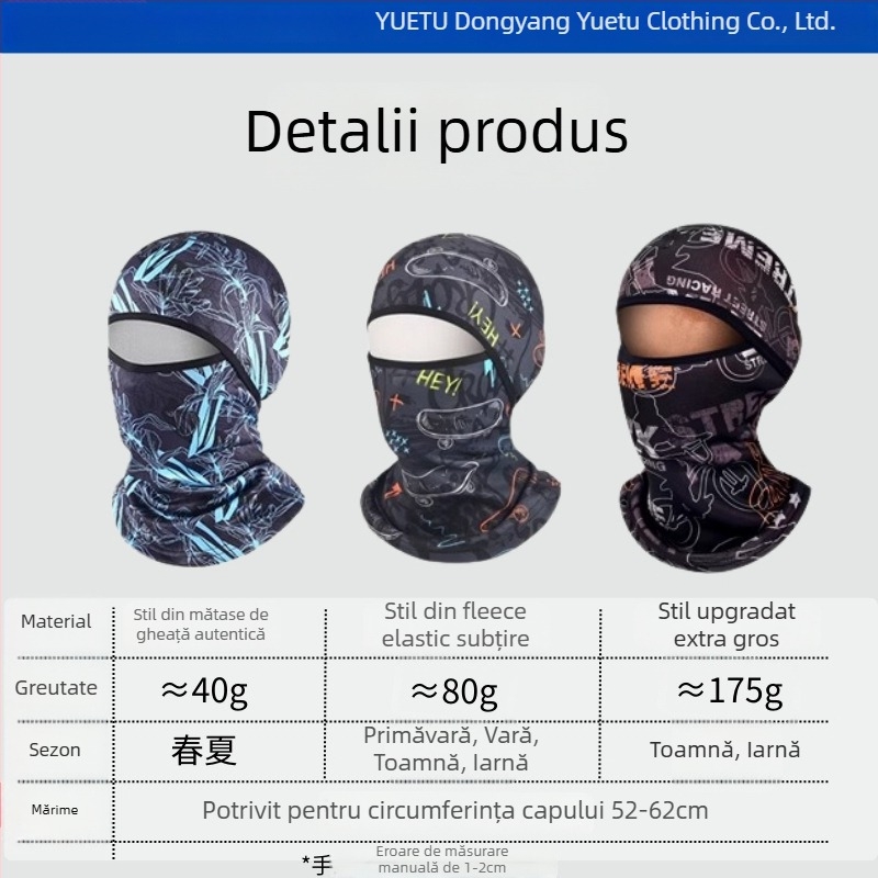 Mască de ciclism căptușită cu fleece, rezistentă la vânt și frig, fular cu protecție pentru urechi, design imprimat, pălărie în stil Lei Feng