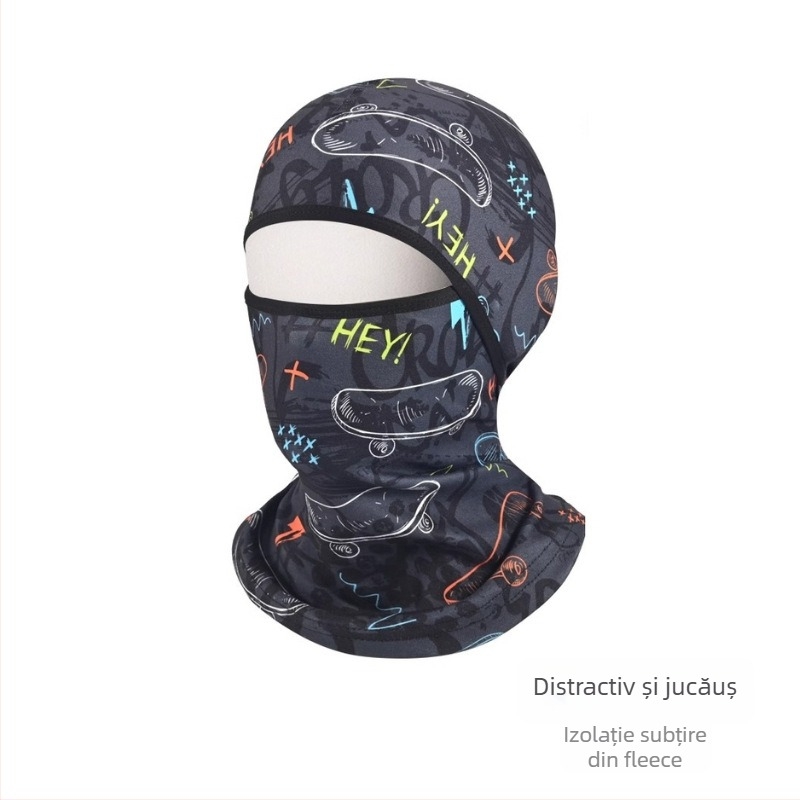 Mască de ciclism căptușită cu fleece, rezistentă la vânt și frig, fular cu protecție pentru urechi, design imprimat, pălărie în stil Lei Feng