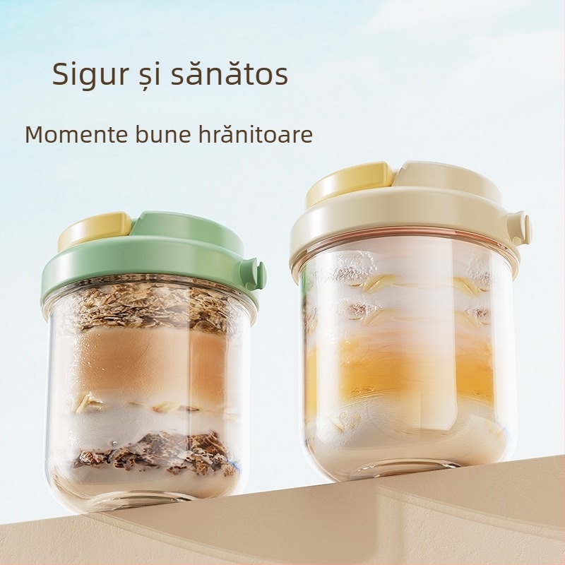 Recipient din sticlă pentru ovăz de noapte, cu capac și linguriță, recipient portabil pentru mic dejun cu iaurt, sigilat pentru salată, lapte și shake