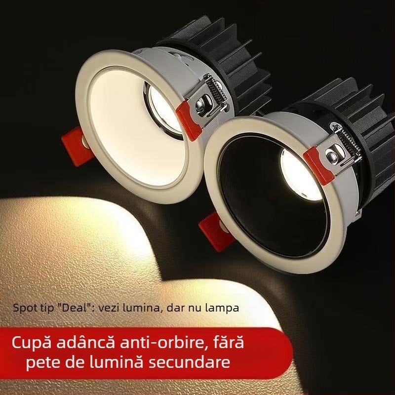 Spot de perete încastrat pentru iluminare tip wall-wash, fascicul îngust anti-reflexie, LED reglabil pentru sufragerie