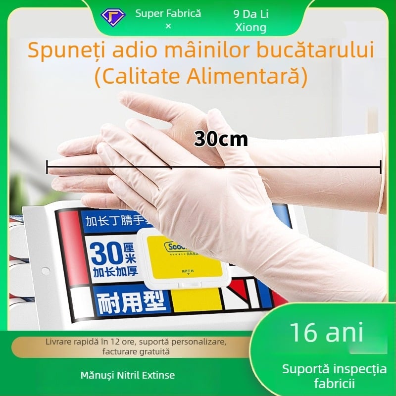 Sodolike mănuși nitril, de calitate alimentară, pentru bucătărie și spălat vase, de unică folosință, lungime extinsă, rezistente la ulei