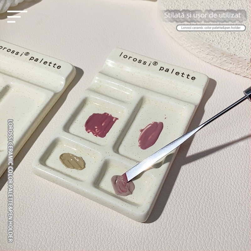 Paletă nouă pentru manichiură, cu suport pentru stilou, paletă ceramică pentru gel de unghii și amestecare acuarelă – instrument multifuncțional pentru salonul de manichiură