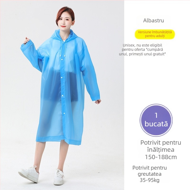 Pelerină de ploaie EVA, transparentă pentru adulți, groasă, lungă, acoperă întreg corpul, reutilizabilă, pentru drumeții și călătorii