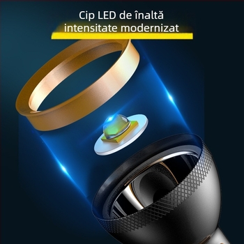 Lanternă din aliaj de aluminiu cu baterie încorporată, reîncărcabilă, portabilă pentru uz casnic și în aer liber, lumină COB pe lateral