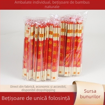Bețișoare de unică folosință din bambus și lingură de supă, clasă alimentară, set de patru piese, design prelungit și gros
