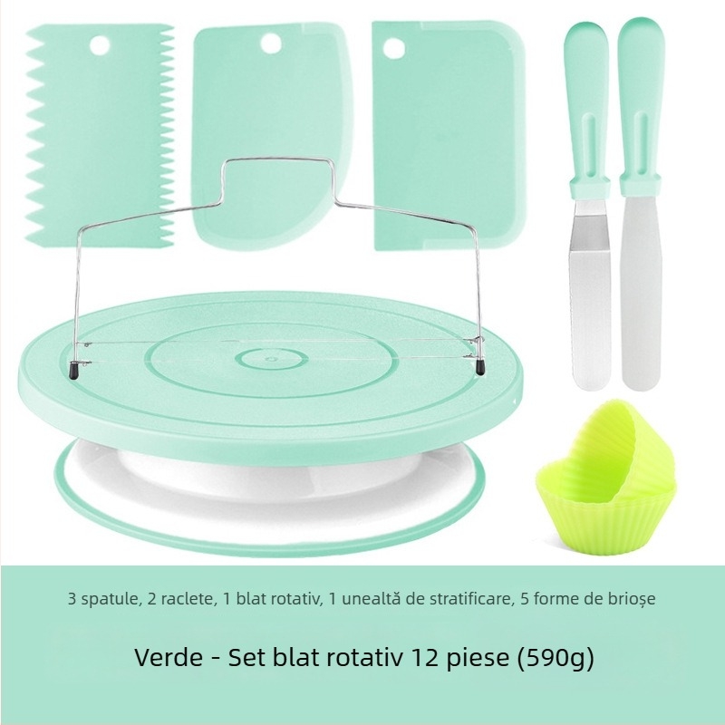 Set platou rotativ pentru prăjituri în nuanțe nordice, 207 piese: palete, duițe pentru decor, pungi de decor și forme pentru brioșe