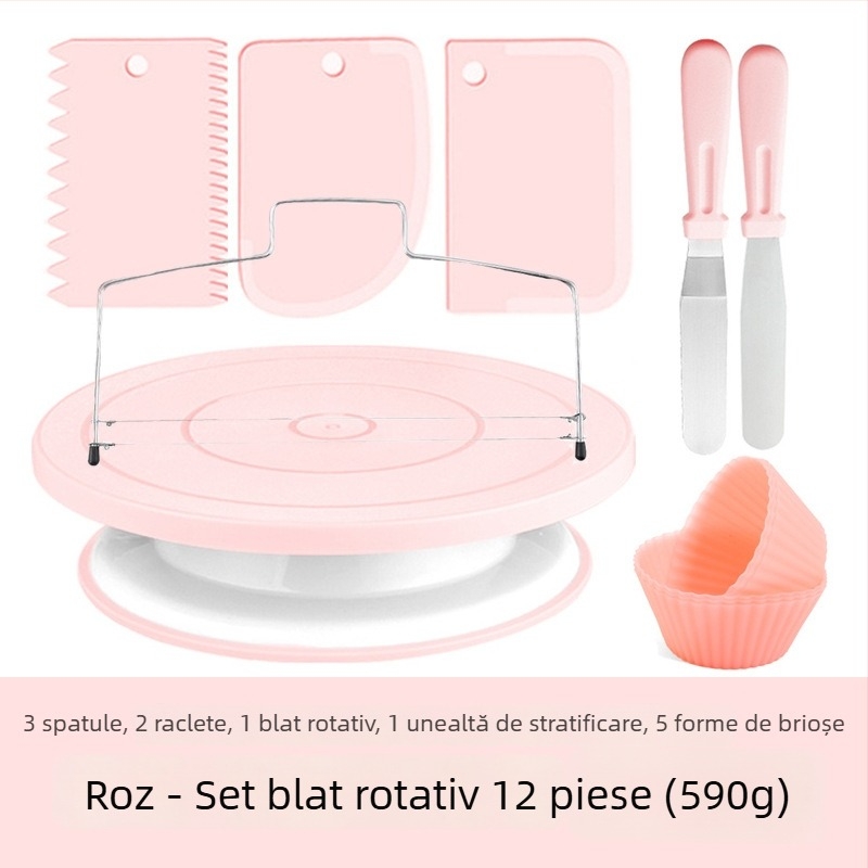 Set platou rotativ pentru prăjituri în nuanțe nordice, 207 piese: palete, duițe pentru decor, pungi de decor și forme pentru brioșe