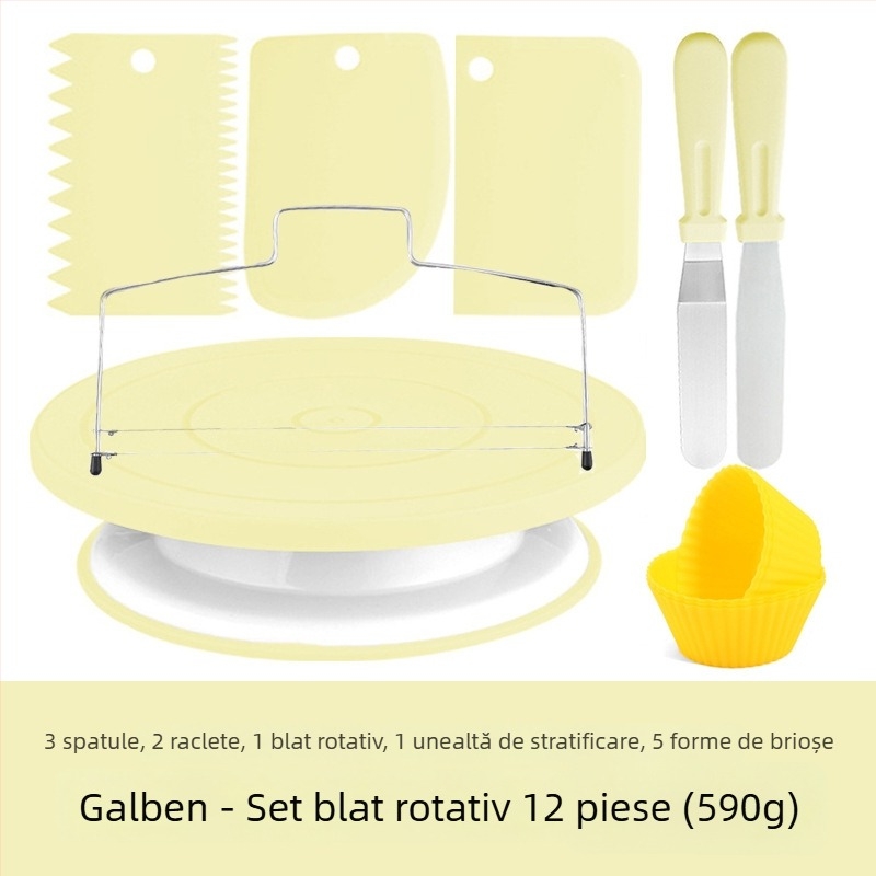 Set platou rotativ pentru prăjituri în nuanțe nordice, 207 piese: palete, duițe pentru decor, pungi de decor și forme pentru brioșe