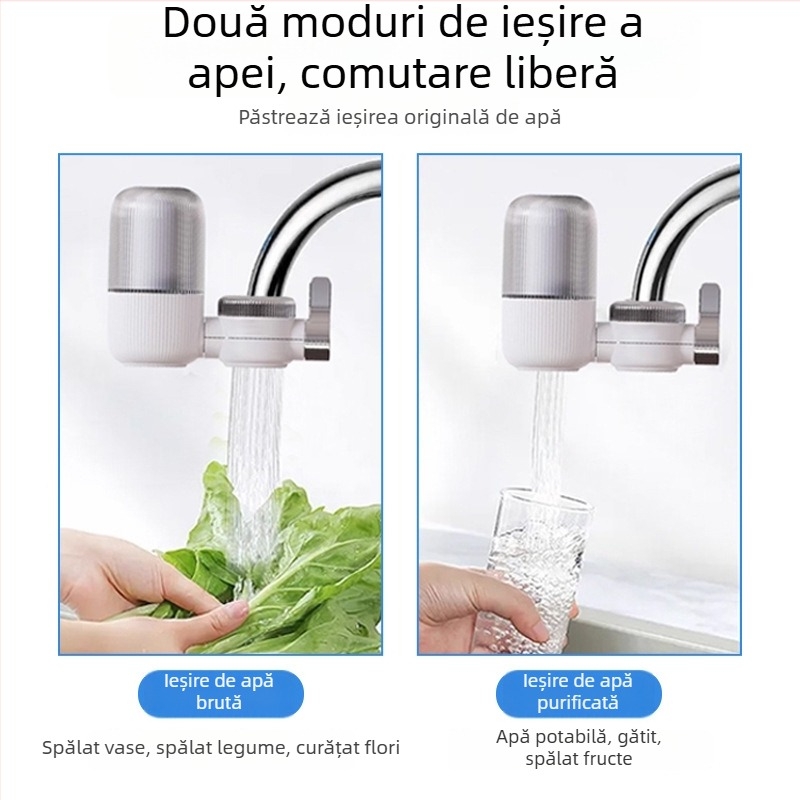 Cartuș filtrant pentru robinet, filtru de apă pentru bucătărie, montaj frontal, ieșire duală, lavabil