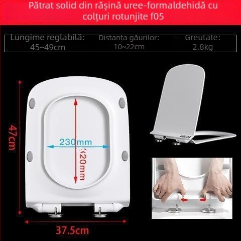  Capac de toaletă pătrat, universal, îngroșat și durabil, adaptabil la scaune trapezoidale, din rășină uree-formaldehidă
